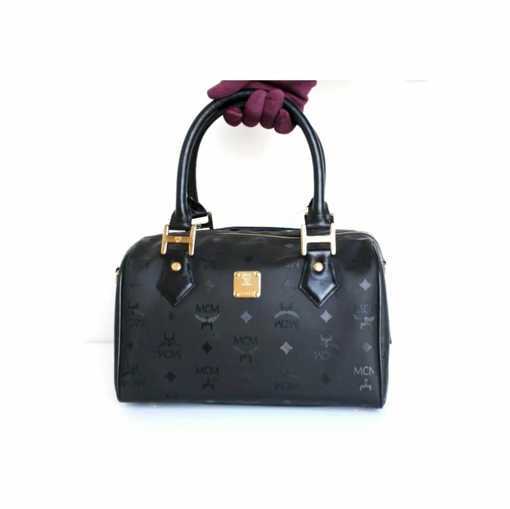 MCM Signature Visetos Monogram Boston Bag with Strap